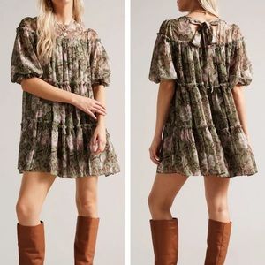 FINAL SALE Ted Baker Bunnoo Floral Long Sleeve Tiered Georgette Dress $340